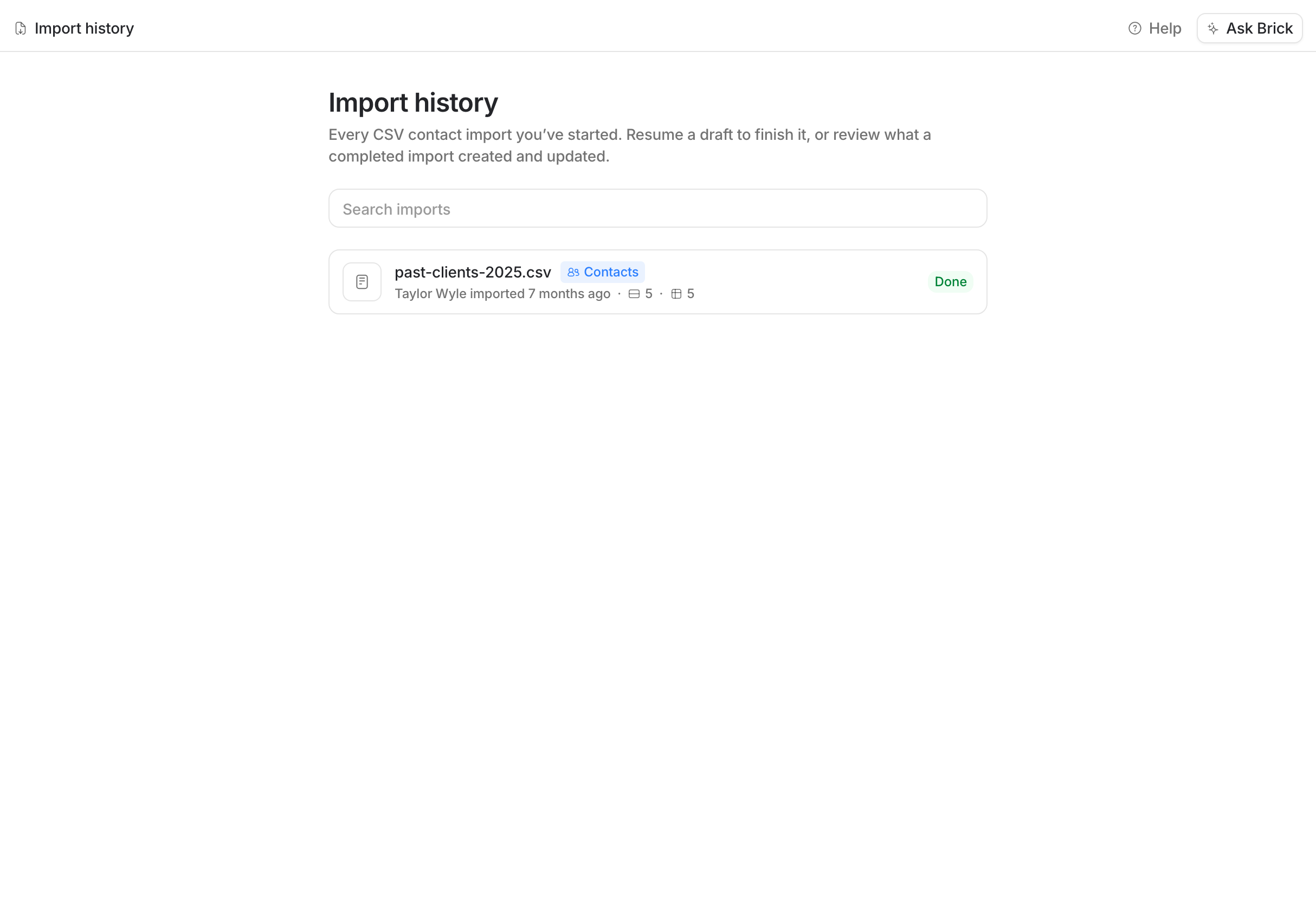Settings → Import history listing past imports