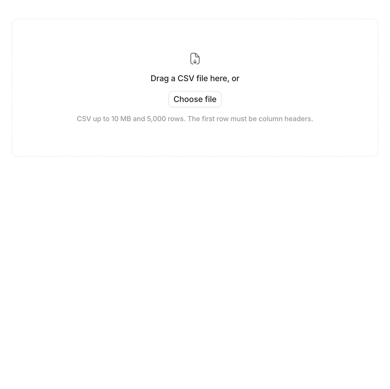 The Upload file step of the import wizard