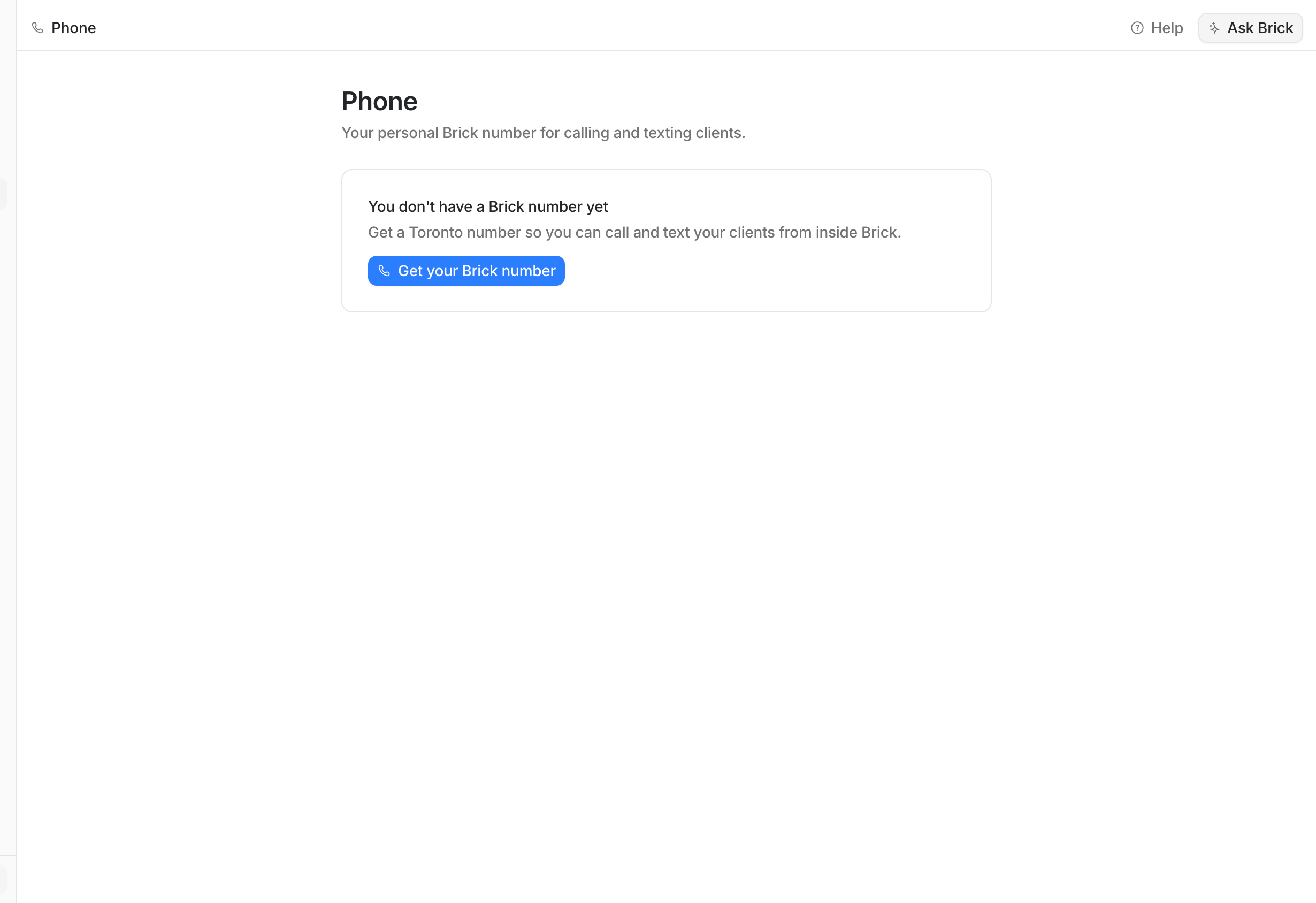 The Phone settings page before a number is registered